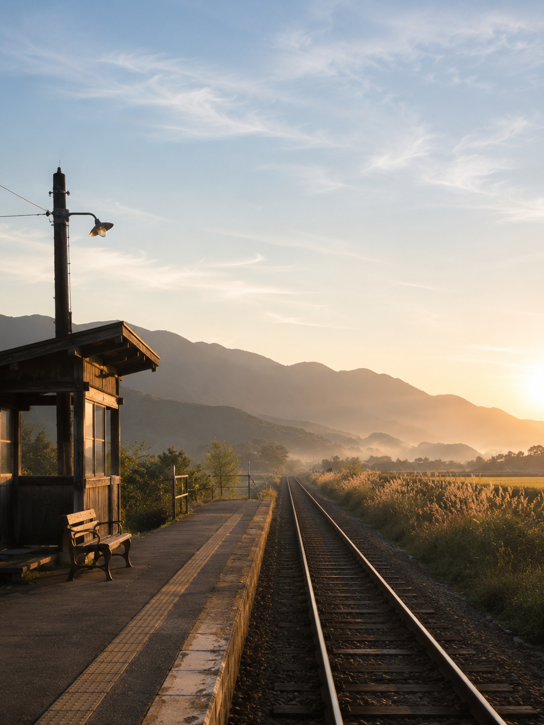 山間の駅と線路