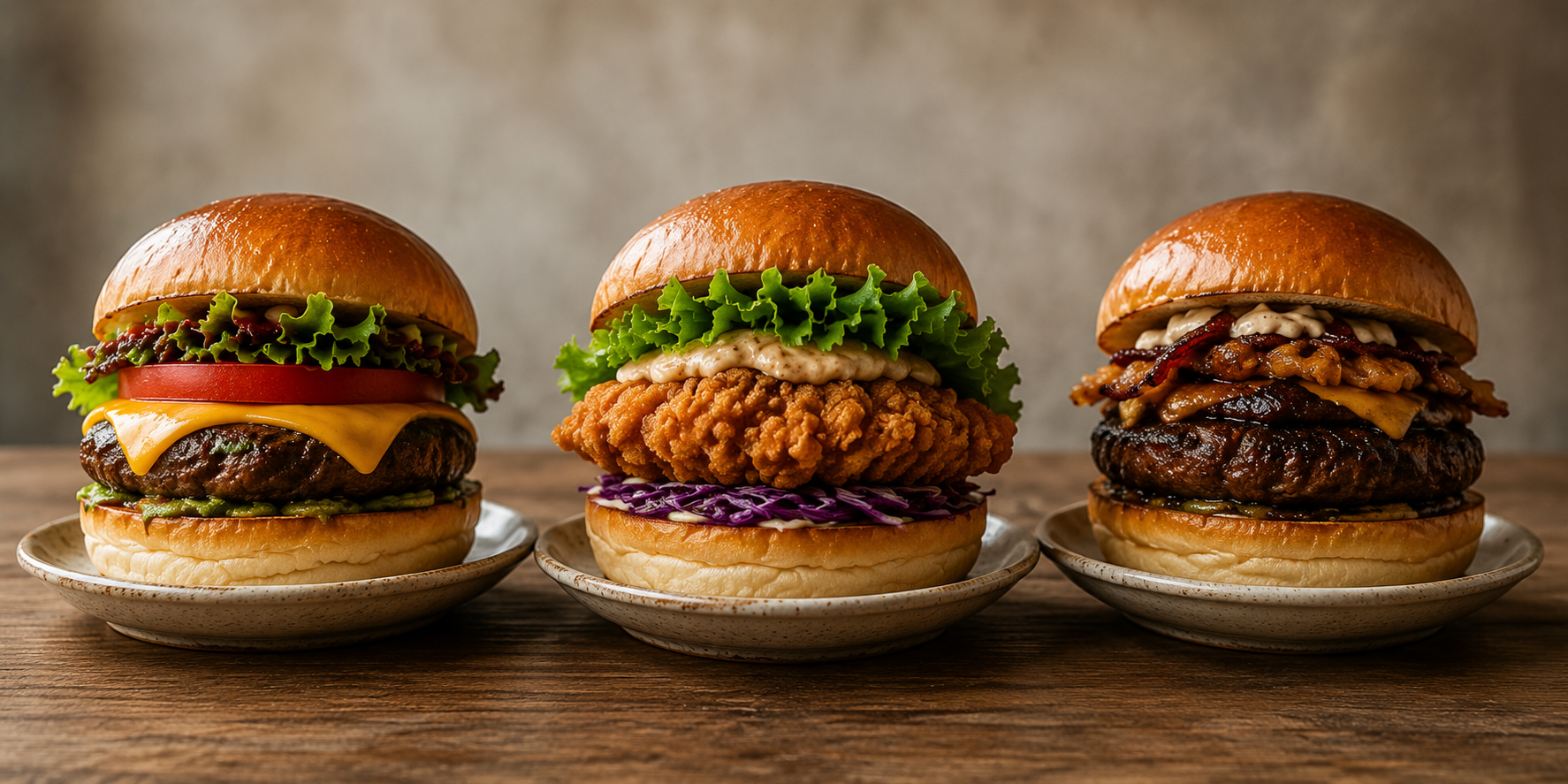 地域の食材を使った3種類のバーガー